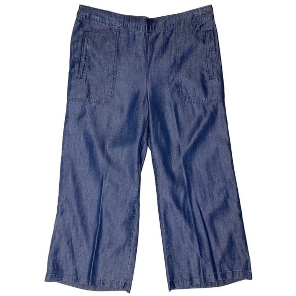 Rafaella Chambray Wide Leg Elastic Waist Pants Blue Soft Lightweight Casual L